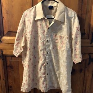 NWT Imported Kay Kraft Lightweight Linen Hawaiian Camp Shirt Pizza Print…